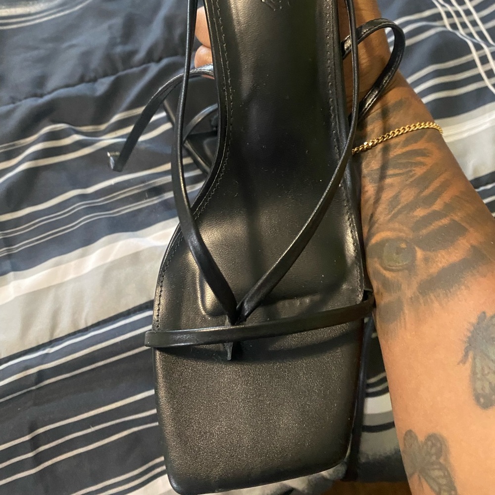 Black, leather kitten heels